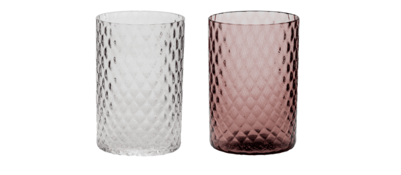bicchieri colorati prugna e trasparente